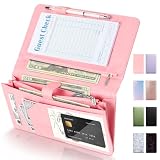 Server Book High Volume, Expandable Server Book,5'×9', Waitress Waiter Book, Sturdy Leather Waitress Book with 2 Zipper Pockets and Magnetic Pocket, Server Books Fit Server Apron (Pink)