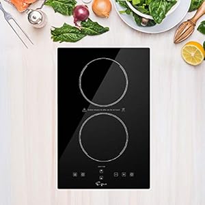 Empava Electric Stove Induction Cooktop Vertical with 2 Burners Vitro Ceramic Smooth Surface Glass in Black 120V, 12 Inch