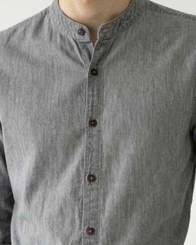 Image of Amazon Brand - INKAST Men Washed Cotton Twill Denim Casual Button Down Shirt | Mandarin Collar | Full Sleeves | Regular Fit | Stylish Summer - Everyday Wear