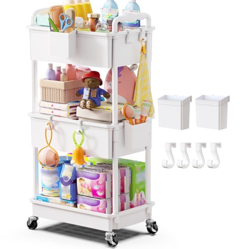 Goovilla Diaper Cart with Lockable Wheels and Easy Assembly, 3 Tier White Rolling Cart for Baby Nursery Storage, Sturdy Ample Diaper Caddy Organizer for Baby Girl, Boy, New Mom, Newborn Essentials Goovilla Diaper Cart with Lockable Wheels and Easy Assembly, 3 Tier White Rolling Cart for Baby Nursery Storage, Sturdy Ample Diaper Caddy Organizer for Baby Girl, Boy, New Mom, Newborn Essentials
