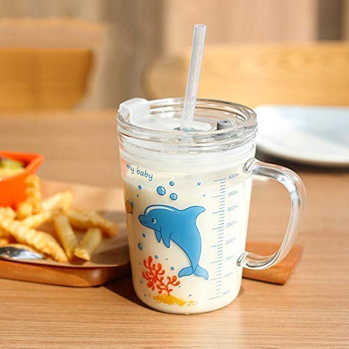 Image of Glass Tumbler with Lid Silicon Straw and Handle Coffee Tea Milk Mug for Home Office and Traveling Espresso Chocolate & Beverage, Mocha, Cappuccino, Shake, Juice Mug 400ML(Classic)