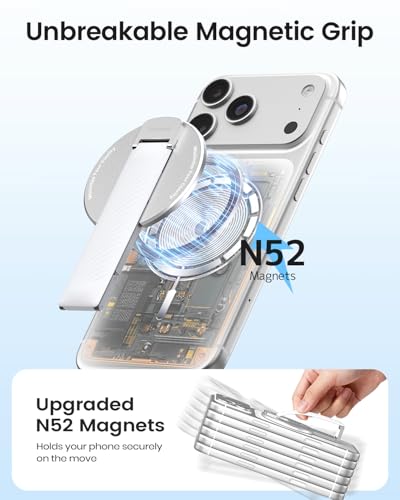 Image of 2026 Klearlook for MagSafe Phone Grip with Silicone Finger Strap, Removable Magnetic Phone Ring Holder with Adjustable Kickstand, Finger Phone Ring Grip for iPhone 17 /16 /15 /14 /13 /12 Series, White