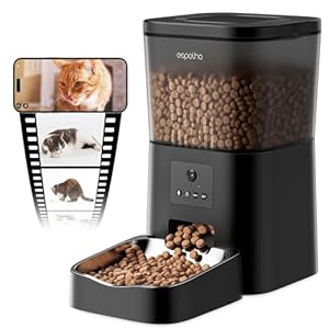 Automatic Cat Feeders with Camera: HD Video Pet Feeder with Voice Recorder& Motion Detection- 2.4G WiFi Smart App Control Auto Feeder- Easy to Clean with Desiccant Bag Keep Food Fresh