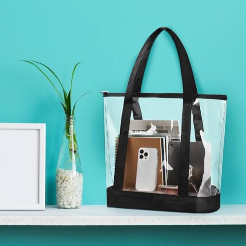 Image of Silkfly Clear Tote Bags Bulk, PVC Shoulder Handbag, Security Approved See Through Bag with Zipper Closure for Work