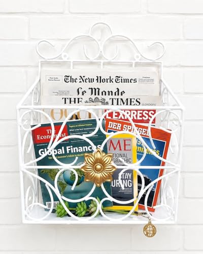 Image of Wall Mounted Hanging File & Magazine Holder - Metal Organizer for Newspapers, Documents & Office Storage | Decorative Rack for Home & Workspace 39x26x10 cm.