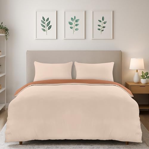 Utopia Bedding Double Duvet Cover with 2 Pillowcases 50x75cm, Tan/Off White