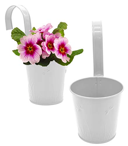 Möbelbörse Blumentopf Balkontopf Hängetopf Balkon Zaun Blumen Übertopf Kräuter Pflanztopf Topf zum aufhängen Zink Bunt Metall (Weiß)