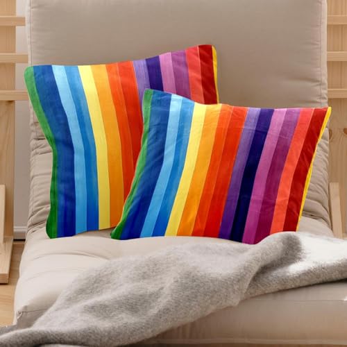 Fundas de almohada decorativas modernas de rayas arcoíris para dar vida al sofá de tu salón 3