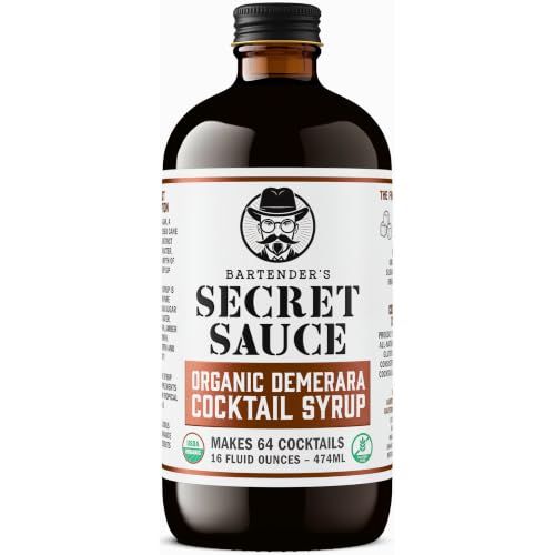 Bartender&rsquo;s Secret Sauce USDA Organic Demerara Syrup &ndash; 16 oz Rich Cocktail Syrup with Organic...