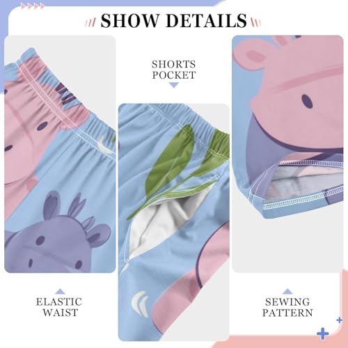 ZZXXB Lovely Hippo Flowers Boys Long Pants Soft Trousers Elastic Waist Kids Lounge Bottoms with Pockets S-XL4