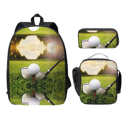Sac à dos d'école léger motif golf comprenant lunch box et trousse