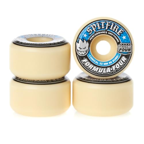 White/Blue Spitfire Formula 4 Conical Full White/Blue Skateboard Wheels - 52mm 99a (Set of 4) by