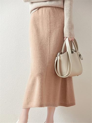 Women Merino Wool Skirt Mid Seam A-Line Elastic Waist Autumn Winter Soft Knit Skirt3