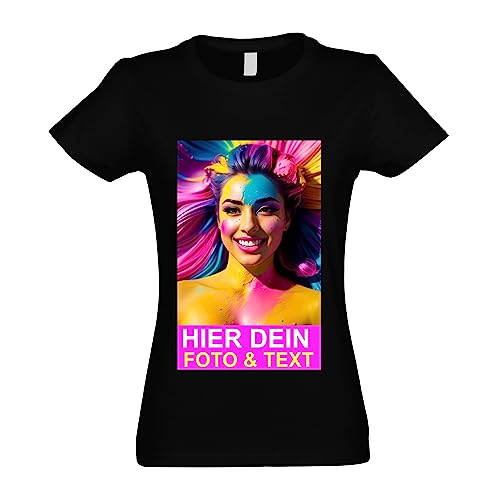 Kiwistar T-Shirt Damen schwarz - XL - Aufdruck individuell - mit Foto Bedruckt - Wunschtext - Druck personalisiert - Geschenk für Freizeit Sport - selber gestalten