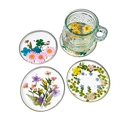CXUEMH 4 Pcs Flower Coasters for Drink Handmade Resin Coasters with Pressed Flowers, Round Cute Coasters for Desk Aesthetic Cup Mat Set Natural Floral Coasters Home Decor