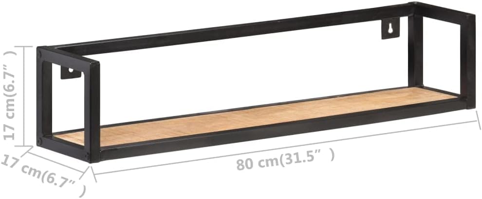 Wall Shelf Set of 2 Rough Mango Wood Floating Shelves with Black Iron Brackets, 31.5 Inch Wide Small Wall Shelf for Living Room Bedroom Bathroom Wall Decor Storage