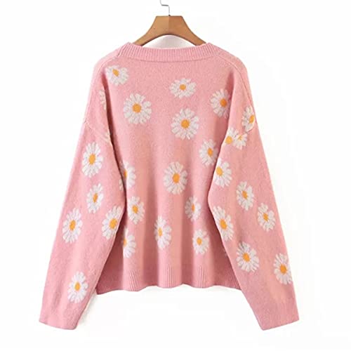 Image of Women's Long Sleeve Cardigan Sweater,Cute Y2K Top Knit Colorful Patterned V Neck Button Outwear S~XL