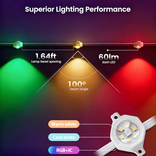 Image of rosykite Permanent Outdoor Lights, 200ft,144 Lights, RGB+IC & Tunable White