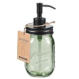 SheeChung Mason Jar Green Glass Soap Dispenser, Stainless Steel Pump, Refillable Dish soap Dispenser for Kitchen, 16Oz Bathroom Hand Soap Dispenser for Lotion, Liquid, Farmhouse Decor-Black, 1 Pack