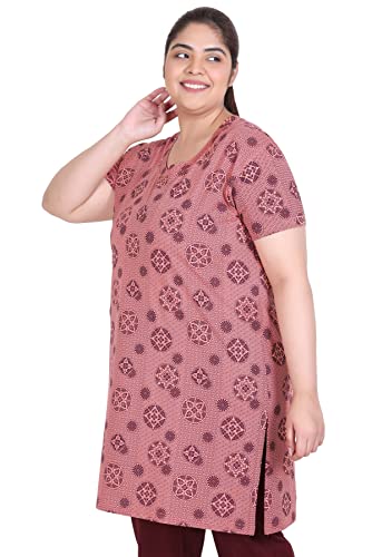 Image of RYSH Women's All-Over Printed Cotton Plus Size Longline T-Shirt with Pockets