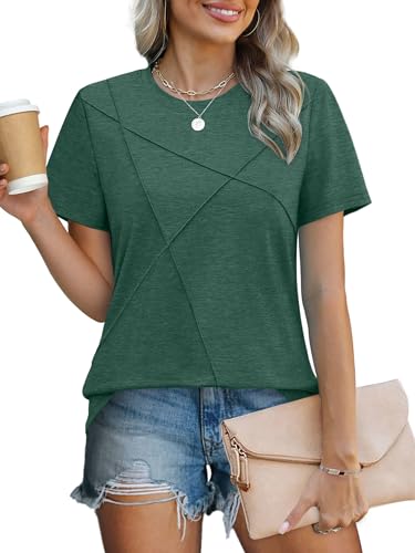 Image of XIEERDUO Womens Summer Tops 2026 Pleated Round Neck Short Sleeve Shirts Business Casual