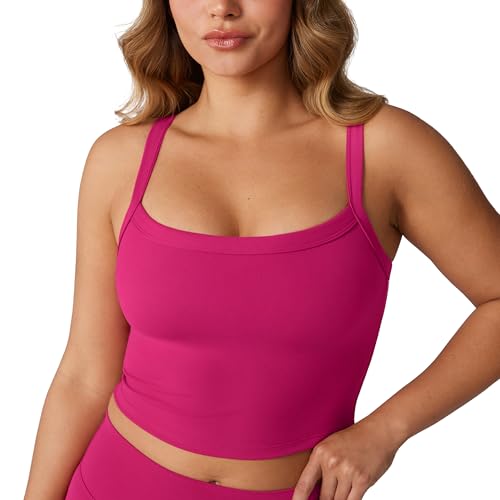 Image of UNISSU Hugcurve Adjustable Longline Sports Bra Square Neck Workout Tank Crop Tops for Women with Built in Bra Padded Camisole