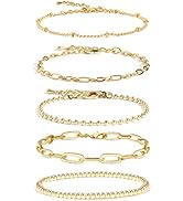 CONRAN KREMIX Gold Bracelet Sets for Women Girls 14K Real Gold Chain Dainty Link Paperclip Bracel...