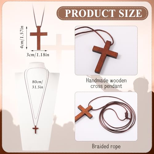 Wood Cross Necklace Bulk for Men Women Christian Gifts Bulk Wooden Crucifix Pendant for Church Car Mirror Small Wooden Craft Gifts Crosses for Bible Verse Easter Party Favor2