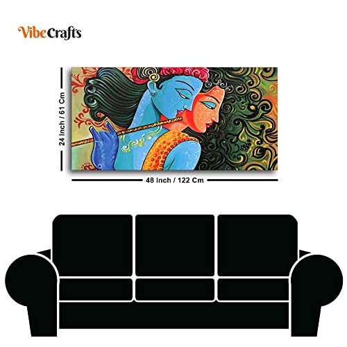 Image of VIBECRAFTS Canvas Paintings for Living Room Drawing Room Radha Krishna With Flute Canvas Wall Painting Fitted With Wooden Frame For Home | Office | Living Room | Gift (PTVCH 2473)