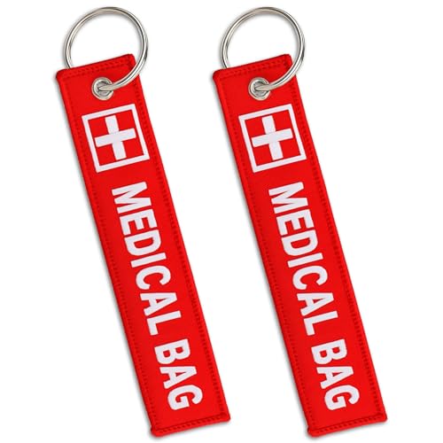 2pcs Medical Alert Tags for Bag - Medical Equipment Luggage Tags Double-Sided Red Alert ID Tags Reusable Respiratory Devices & Medical Supplies Keychain Label in Travel Bags & Backpacks