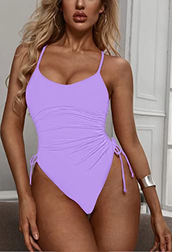 Image of Viottiset Women's Ruched High Cut One Piece Swimsuit Tummy Control Bathing Suit Monokini