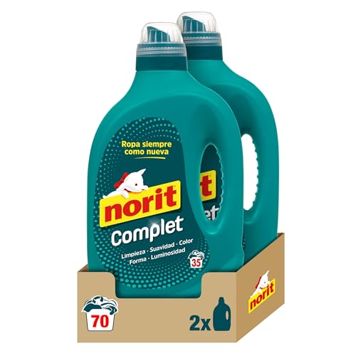 Norit Complet - Detergente Líquido para Toda la Ropa, Máxima Limpieza y Luminosidad, Cuida y Suaviza el Tejido, Mantiene Aspecto, Forma y Color Tras Lavado - Pack de 2 x 1,75 L