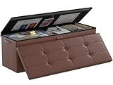DocSafe Storage Ottoman Bench,Fireproof＆Waterproof Folding Bench with Lock(15"x 43"x15"),Leather Storage Chest with Handles＆2 Extra Boxes,Ottoman Safe for Bedroom,Living Room,Home Office,Brown