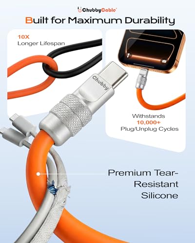 Image of chubbycable Chubby 2.0 Fast Charging Cable Durable Soft Silicone USB C Cable 240W Extra Thick Charger Cord Compatible with iPhone 17-15 Series iPad, Yellow, Type-C to Type-C, 9.8 FT