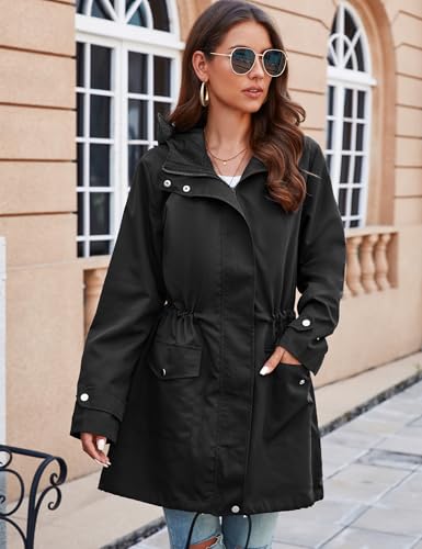 Bloggerlove Rain Jacket For Women Waterproof With Hood Trech Coat For Women Lightweight Raincoats Long Windbreaker Black thumb #4