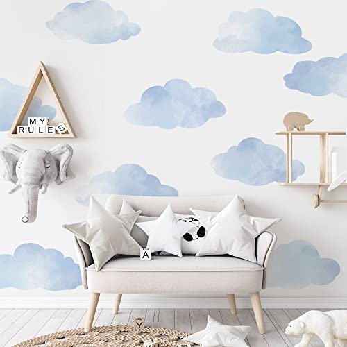 Vinilos Decorativos Nube Acuarela Azul Grande 9 Piezas miniatura 3