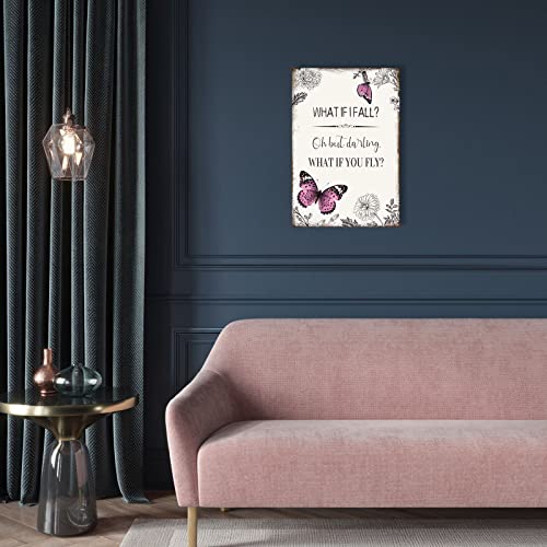 Ypy Inspirational Quote Canvas Wall Art : Pink Butterfly Picture Motivational Framed Poster, What If I Fall Positive Sign For Teen Girl Bedroom 10" X 15" #TOP4