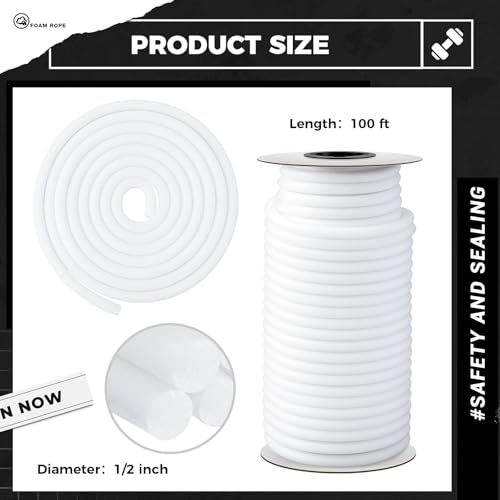 Image of MotiMind Foam Backer Rod for Gaps Joints,1 /2 Inch x 100 Ft,White,1 Roll | Caulk Saver Concrete Crack Filler, Weather Stripping Seal, Door Window Insulation, Backing Rod Expansion Joints