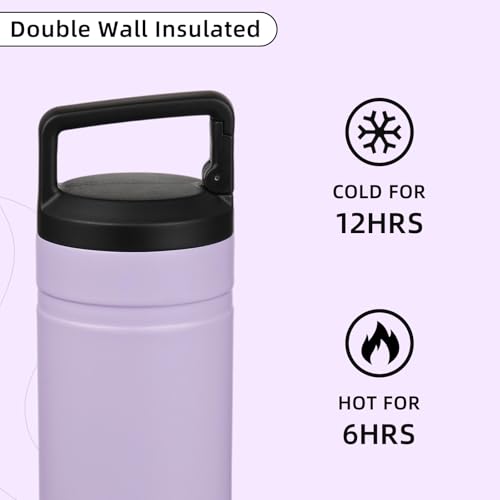 Image of BJPKPK 20 oz Insulated Travel Water Bottle, Coffee Tumbler Stainless Steel | Double Wall Vacuum, Leakproof, Thermal, Keeps Hot /Cold, BPA Free, Dishwasher Safe, Spill Proof, Wide Mouth, 2 Lids, Purple