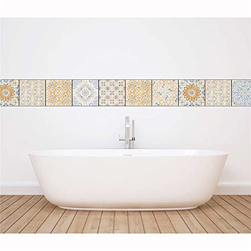 Fliesenaufkleber,20 Stück mediterrane Retro-Fliesenaufkleber, dekorative Mosaik-Wandaufkleber für Wohn- und Schlafzimmer - 20 cm Cover