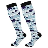 Pigsaly Winter Polar Bear Women's Knee High Socks White Snowflakes Compression Socks Unisex Casual Athletic Tube Sock Outdoor Sport Socks For Running Hiking Travel