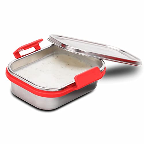 Image of SignoraWare Cute Compact Stainless Steel Lunch Box | Stackable Design | Clip Lock Steel Lid | Airtight & Leak Proof | Perfect for Kids | Best for Packing Sandwiches, Fruits & Snacks (240ml | Red)