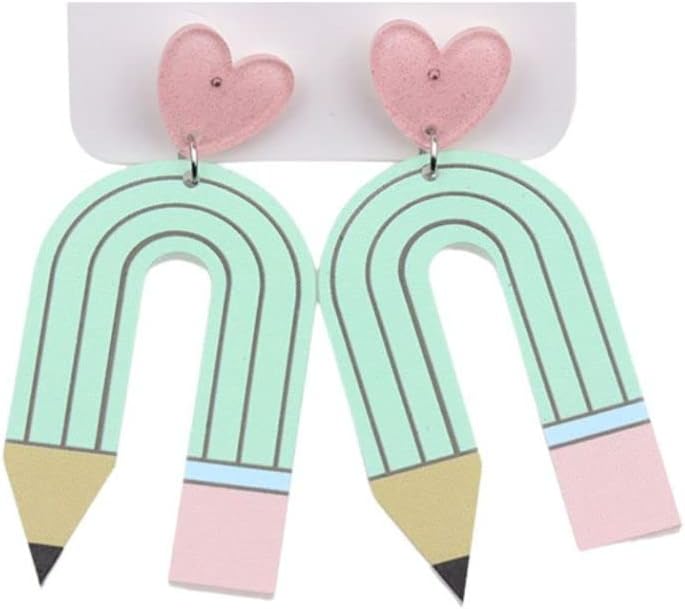 Colorful Pencil Earrings Acrylic Heart Pencil Dangle Earrings Creative Cute Earrings Teachers Students Back to School Jewelry Gift for Women image 5