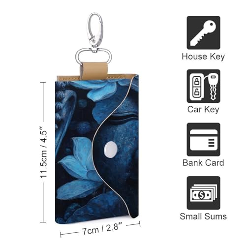 Buddha Face Lotus Flowers Key Holder Bag PU Leather ID Card Holder Keychains Case Cover for Men Women2