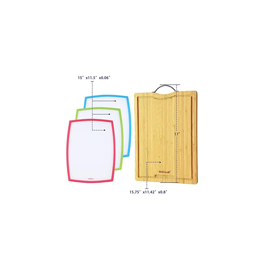 McCook-MC39-Full-Tang-Triple-Rivet-Kitchen-Knife-Block-Set-with-Built-in-Sharpener-MCW11-Bamboo-Cutting-Boards-Set-of-4-Large-1711408 McCook MC39 Full Tang Triple Rivet Kitchen Knife Block Set with Built-in Sharpener + MCW11 Bamboo Cutting Boards Set of 4 (Large, 17”11.4”0.8”)