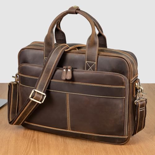 Image of Augus Leather Briefcase for Men, 16 Inch, Full-Grain Leather, YKK Zipper