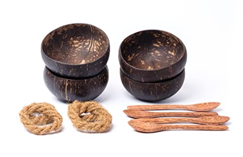 cocovibes Kokosnuss Schale CLASSIC / Müslischalen mit Löffel im 4er Set / Müslischale ⌀ ca. 14 cm / Snackschale ca. 700 ml / Holzschüssel nachhaltig vegan Cover
