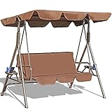 GOLDSUN Durable Outdoor 2-Seat Swing with Teapoy Weather Resistant Canopy Powder Coated Steel Frame Swinging Hammock with Removable Cushion for Patio, Balcony,Garden, Porch,Deck and Poolside(Coffee)