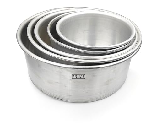 Image of Prime Bakers and Moulders Round Aluminium Cake Baking Mould for Oven 3 Inch Depth (Silver) (4,5,6,7,8 Inch)