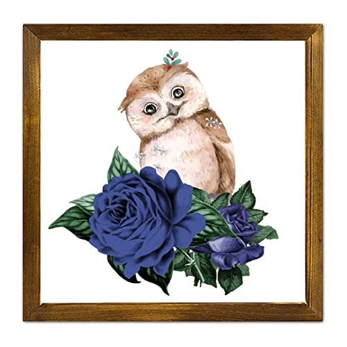 Plaque en bois tête de mort et hibou 30x30 cm pour déco murale